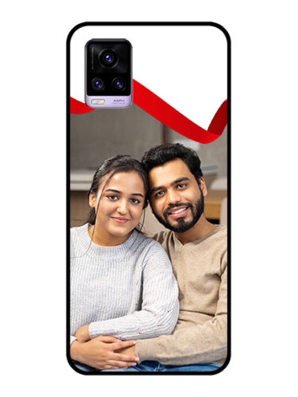 Custom Vivo V20 2021 Photo Printing on Glass Case - Red Ribbon Frame Design