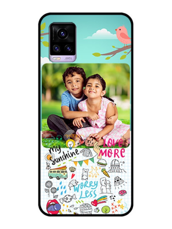 Custom Vivo V20 2021 Photo Printing on Glass Case - Doodle love Design