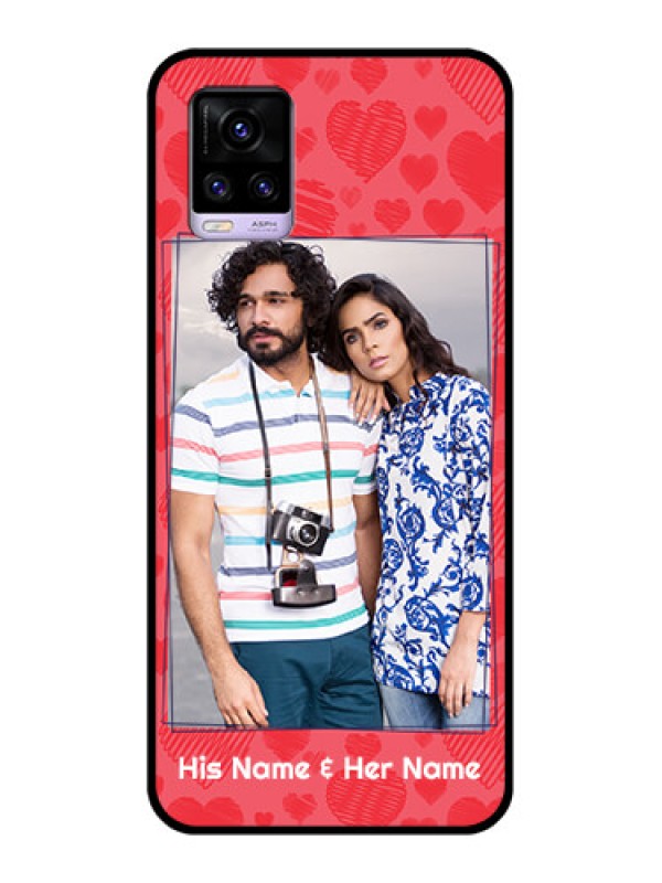 Custom Vivo V20 2021 Photo Printing on Glass Case - with Red Heart Symbols Design