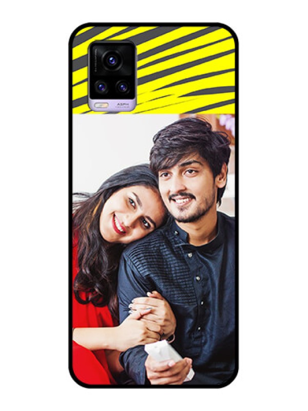 Custom Vivo V20 2021 Photo Printing on Glass Case - Yellow Abstract Design