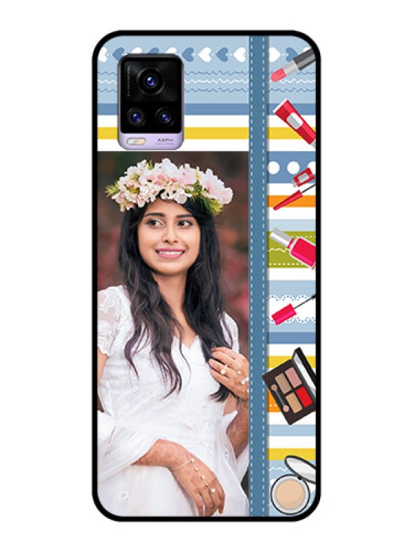 Custom Vivo V20 2021 Personalized Glass Phone Case - Makeup Icons Design