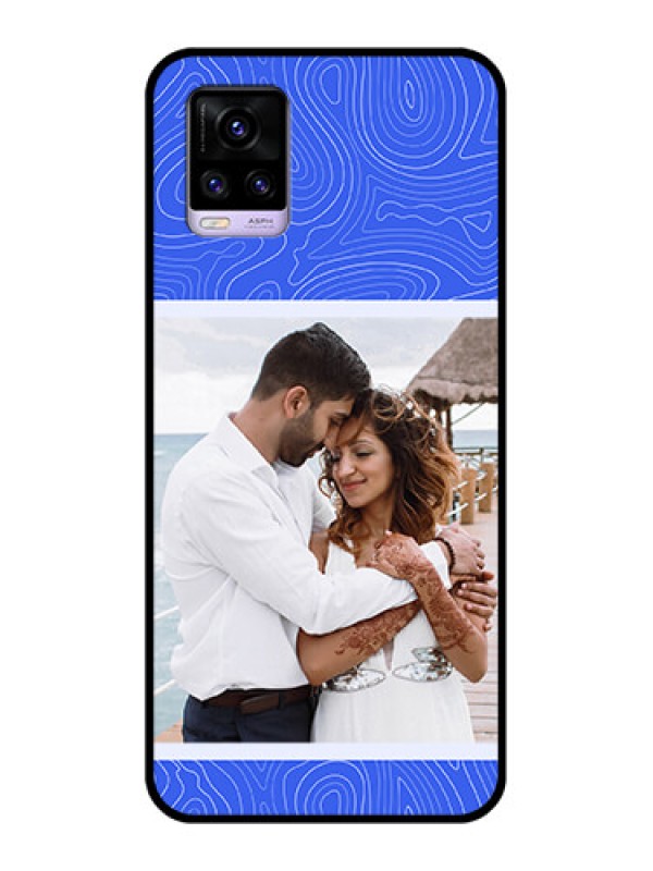 Custom Vivo V20 2021 Custom Glass Mobile Case - Curved line art with blue and white Design