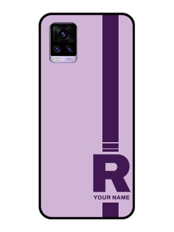 Custom Vivo V20 2021 Photo Printing on Glass Case - Simple dual tone stripe with name Design