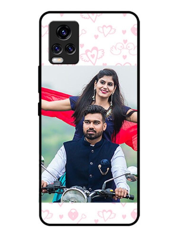 Custom Vivo V20 Pro Custom Glass Mobile Case  - Pink Flying Heart Design