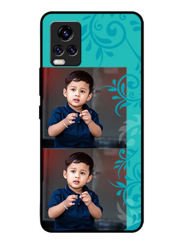 Custom Vivo V20 Pro Personalized Glass Phone Case  - with Photo and Green Floral Design 