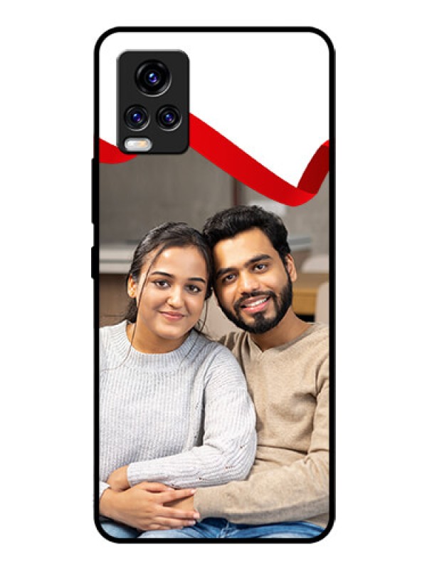 Custom Vivo V20 Pro Photo Printing on Glass Case  - Red Ribbon Frame Design