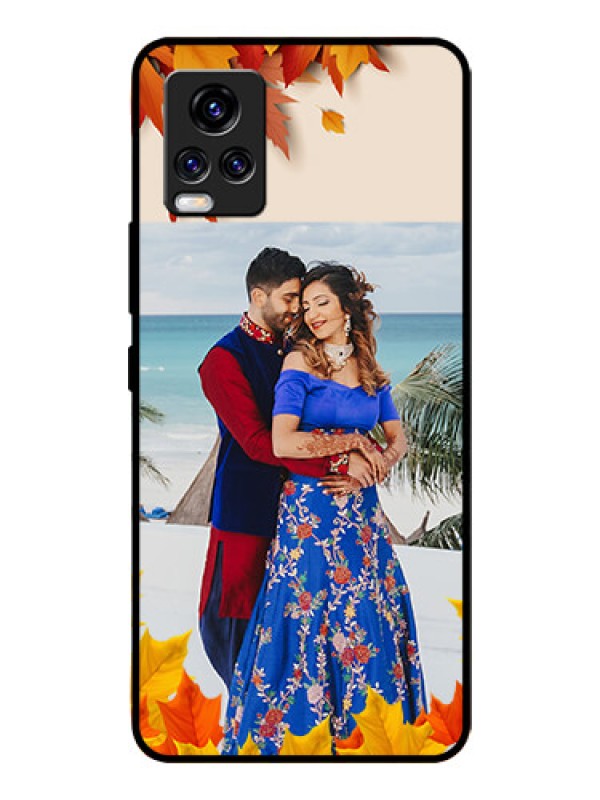 Custom Vivo V20 Pro Photo Printing on Glass Case  - Autumn Maple Leaves Design