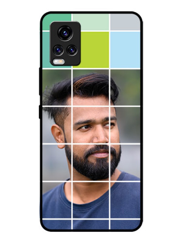 Custom Vivo V20 Pro Photo Printing on Glass Case  - with white box pattern 