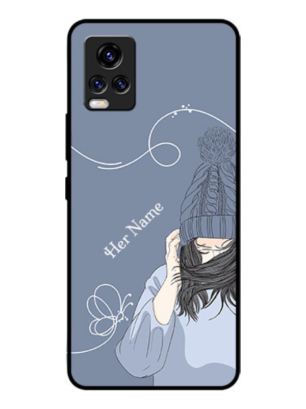 Custom Vivo V20 Pro Custom Glass Mobile Case - Girl in winter outfit Design