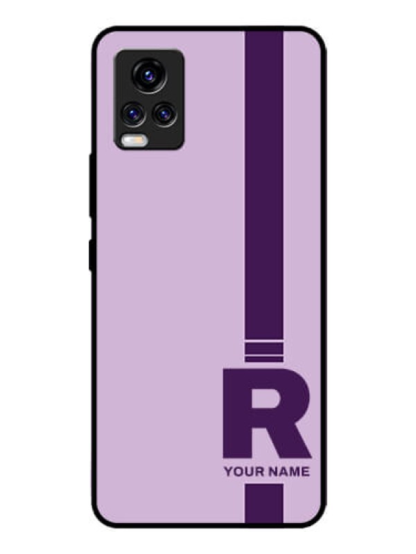 Custom Vivo V20 Pro Photo Printing on Glass Case - Simple dual tone stripe with name Design