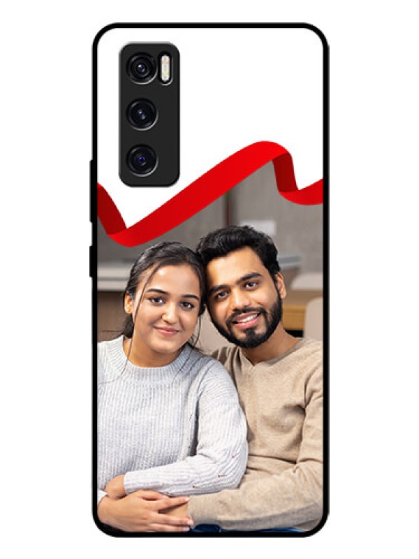 Custom Vivo V20 Se Photo Printing on Glass Case  - Red Ribbon Frame Design