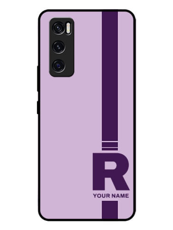 Custom Vivo V20 Se Photo Printing on Glass Case - Simple dual tone stripe with name Design