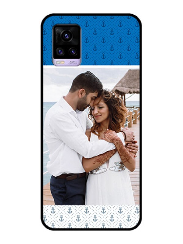 Custom Vivo V20 Photo Printing on Glass Case  - Blue Anchors Design