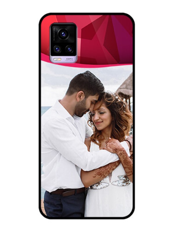 Custom Vivo V20 Custom Glass Mobile Case  - Red Abstract Design