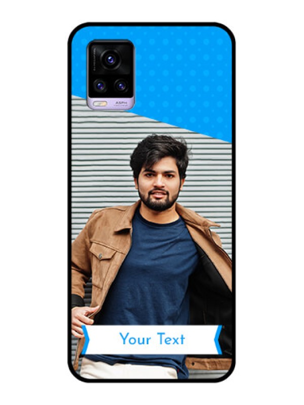 Custom Vivo V20 Photo Printing on Glass Case  - Simple Blue Color Design