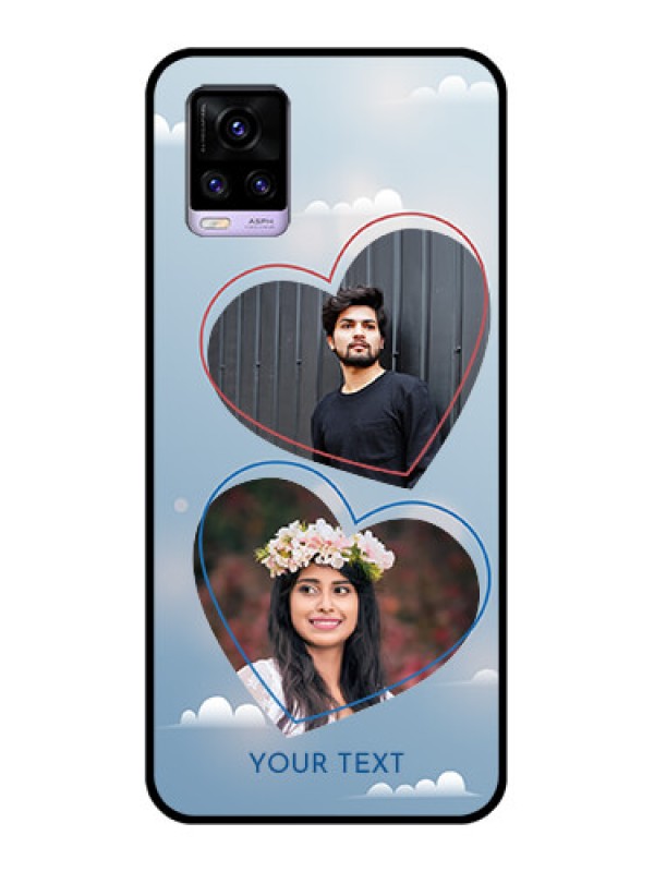 Custom Vivo V20 Custom Glass Mobile Case  - Blue Color Couple Design 