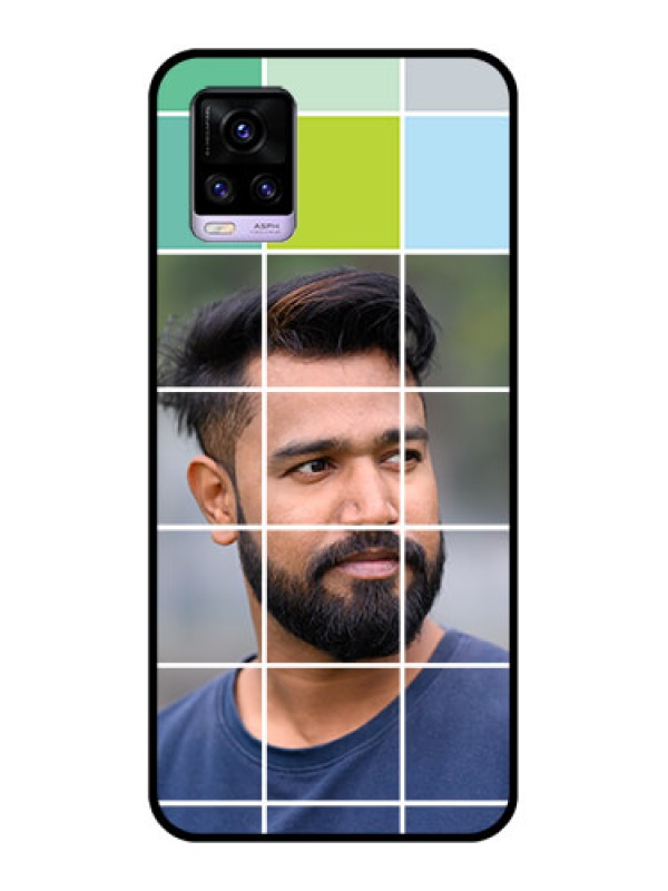 Custom Vivo V20 Photo Printing on Glass Case  - with white box pattern 