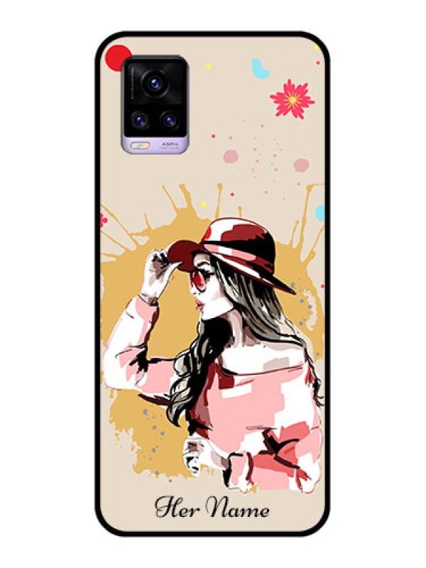 Custom Vivo V20 Photo Printing on Glass Case - Women with pink hat Design