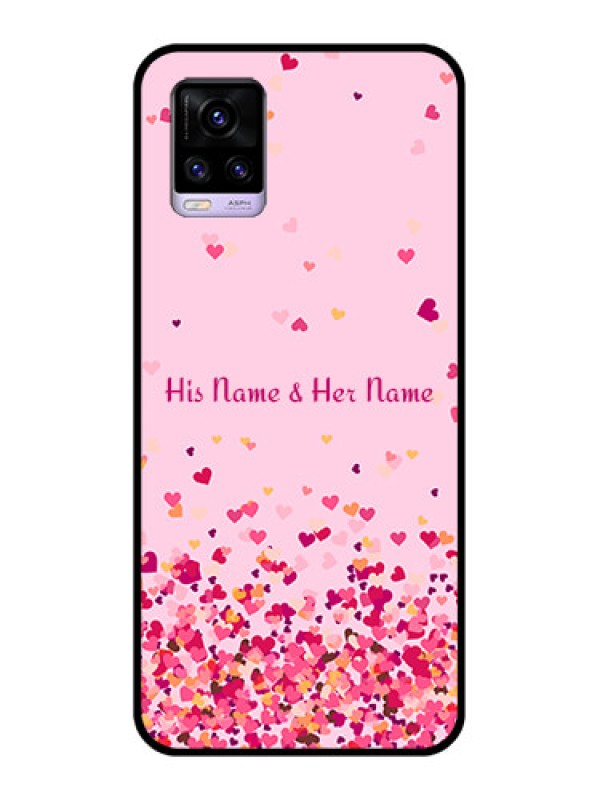 Custom Vivo V20 Photo Printing on Glass Case - Floating Hearts Design