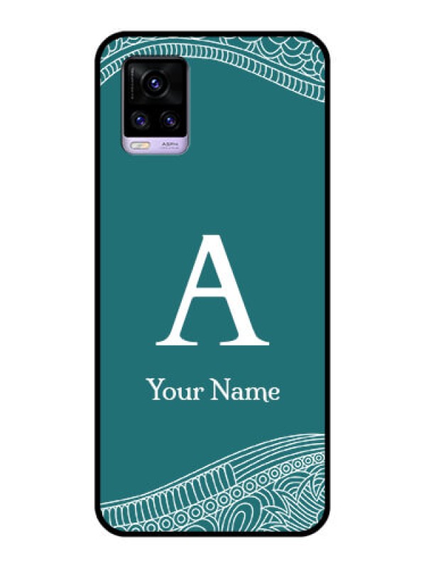 Custom Vivo V20 Personalized Glass Phone Case - line art pattern with custom name Design