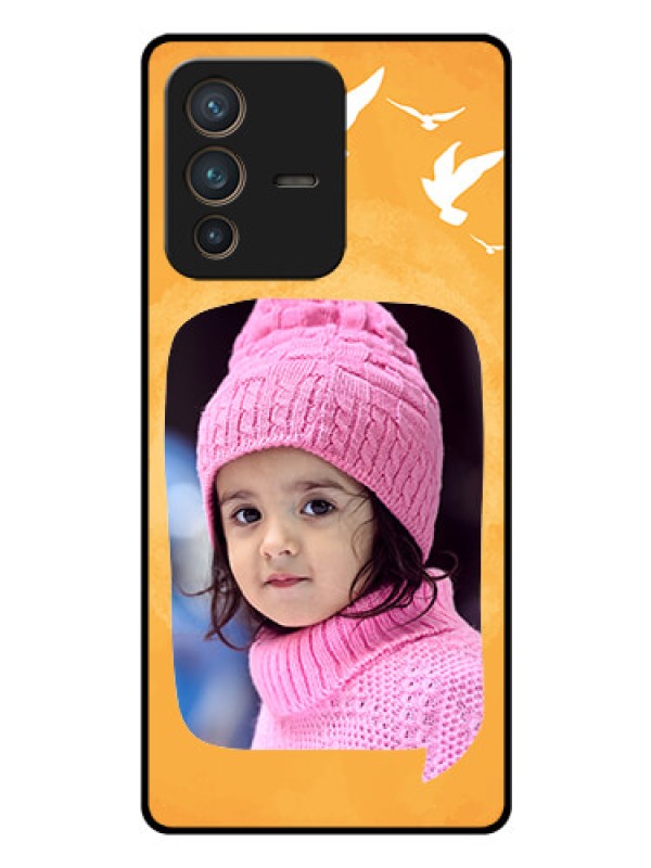Custom Vivo V23 Pro 5G Personalized Glass Phone Case - Water Color Design with Bird Icons