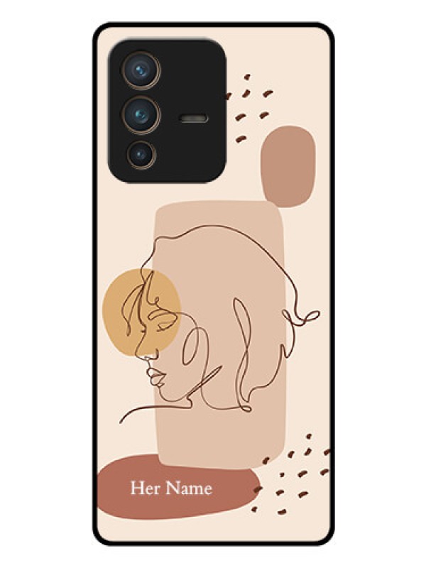 Custom Vivo V23 Pro 5G Photo Printing on Glass Case - Calm Woman line art Design