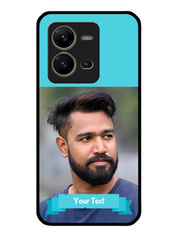 Custom Vivo V25 5G Personalized Glass Phone Case - Simple Blue Color Design