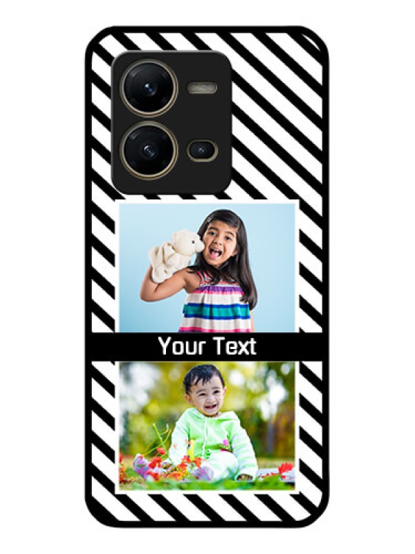 Custom Vivo V25 5G Photo Printing on Glass Case - Black And White Stripes Design