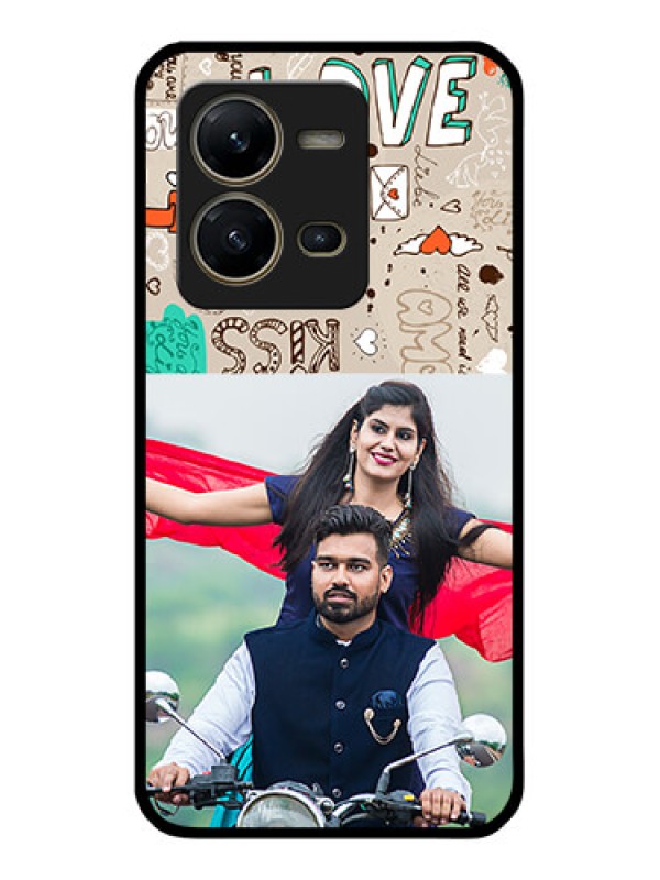 Custom Vivo V25 5G Custom Glass Phone Case - Love Doodle Pattern