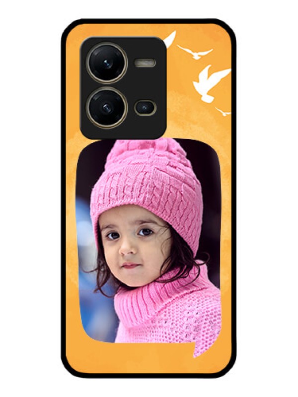 Custom Vivo V25 5G Personalized Glass Phone Case - Water Color Design with Bird Icons