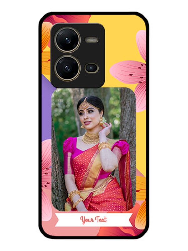 Custom Vivo V25 5G Custom Glass Mobile Case - 3 Image With Vintage Floral Design