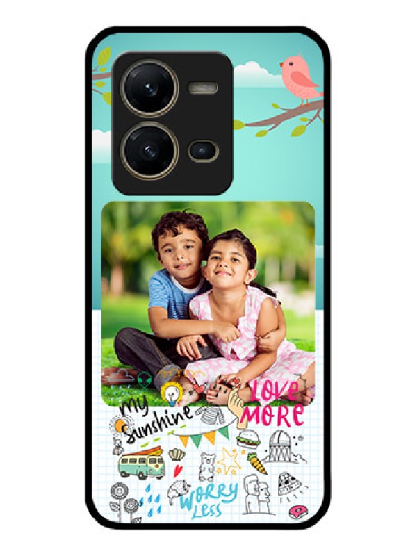 Custom Vivo V25 5G Photo Printing on Glass Case - Doodle love Design