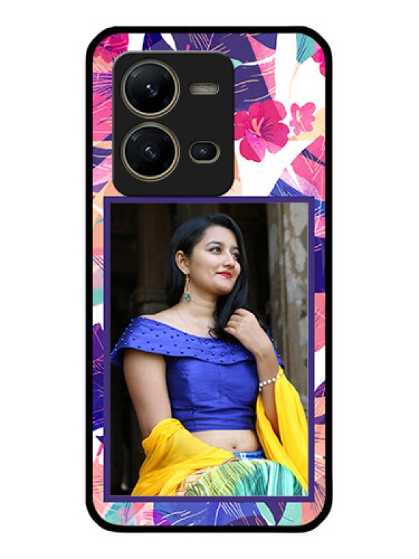 Custom Vivo V25 5G Custom Glass Mobile Case - Abstract Floral Design