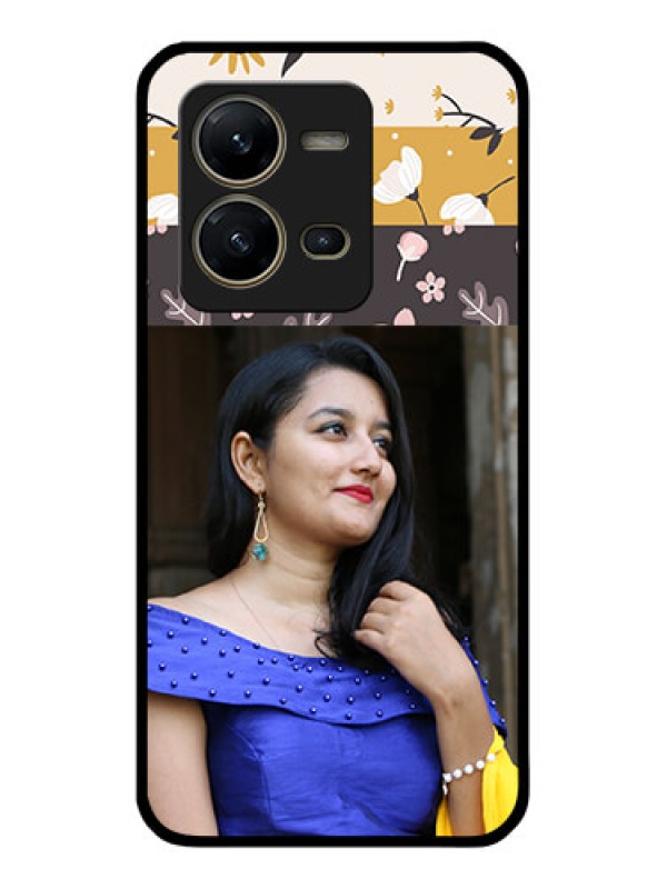 Custom Vivo V25 5G Custom Glass Phone Case - Stylish Floral Design
