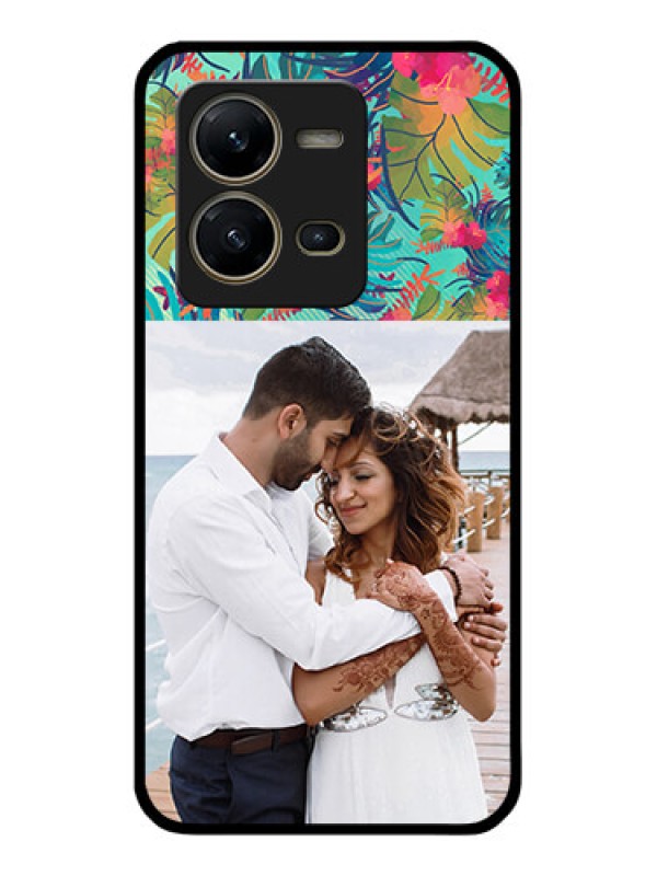 Custom Vivo V25 5G Photo Printing on Glass Case - Watercolor Floral Design