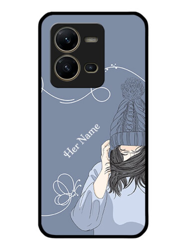 Custom Vivo V25 5G Custom Glass Mobile Case - Girl in winter outfit Design