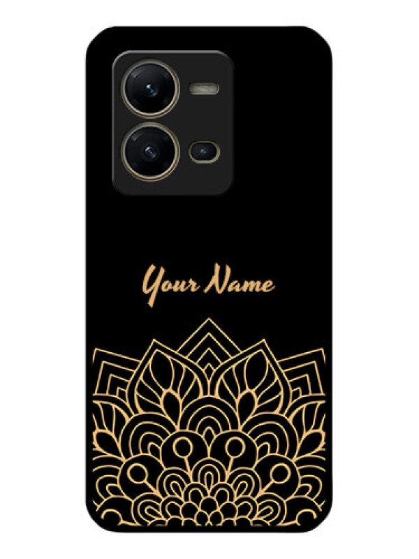 Custom Vivo V25 5G Custom Glass Phone Case - Golden mandala Design