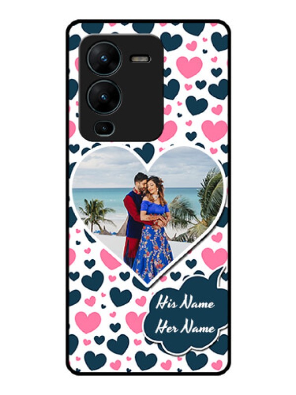 Custom Vivo V25 Pro 5G Custom Glass Phone Case - Pink & Blue Heart Design