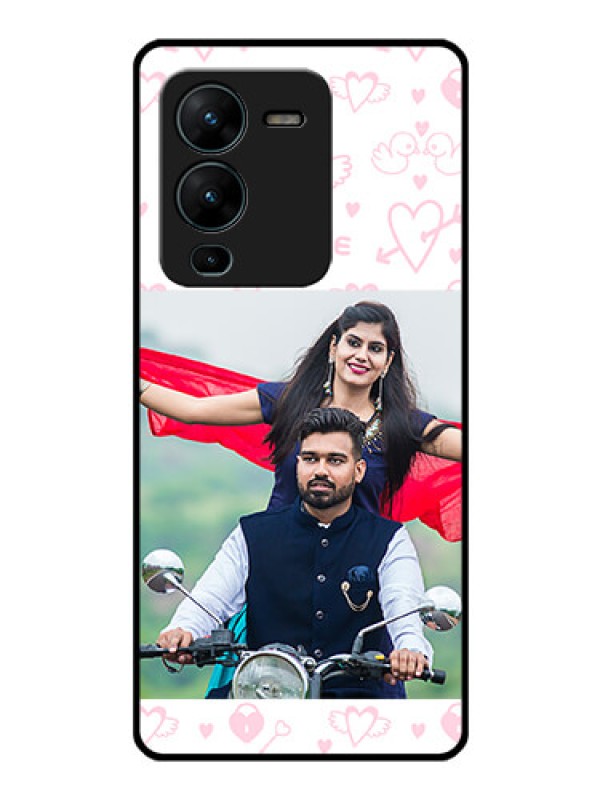 Custom Vivo V25 Pro 5G Custom Glass Mobile Case - Pink Flying Heart Design