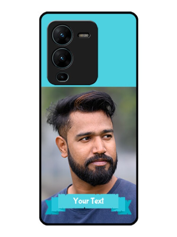Custom Vivo V25 Pro 5G Personalized Glass Phone Case - Simple Blue Color Design