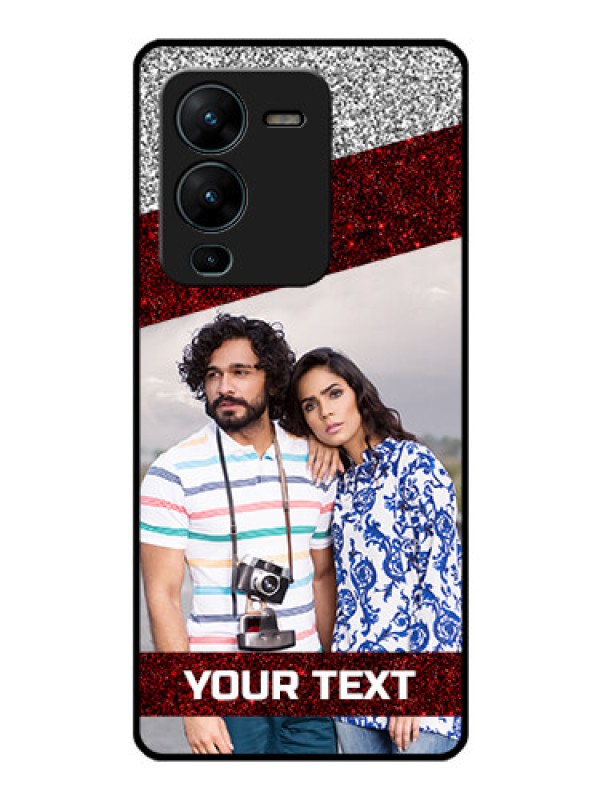 Custom Vivo V25 Pro 5G Personalized Glass Phone Case - Image Holder with Glitter Strip Design