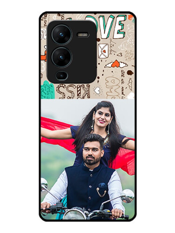 Custom Vivo V25 Pro 5G Custom Glass Phone Case - Love Doodle Pattern