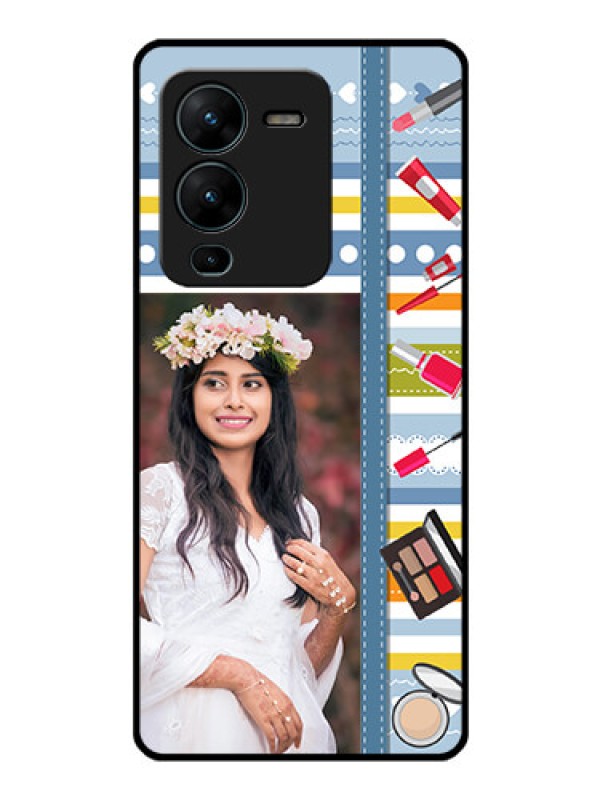 Custom Vivo V25 Pro 5G Personalized Glass Phone Case - Makeup Icons Design