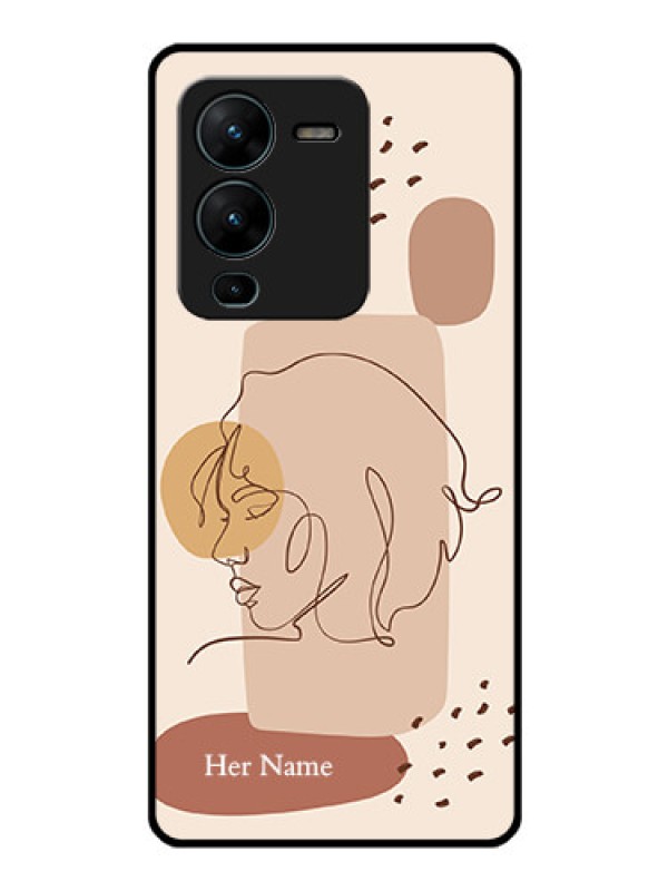 Custom Vivo V25 Pro 5G Photo Printing on Glass Case - Calm Woman line art Design
