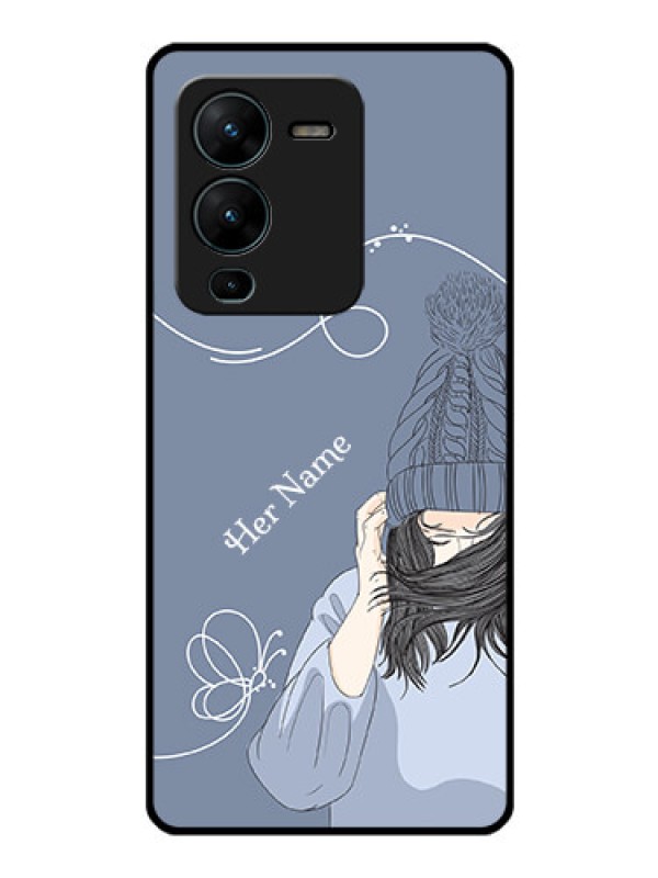 Custom Vivo V25 Pro 5G Custom Glass Mobile Case - Girl in winter outfit Design