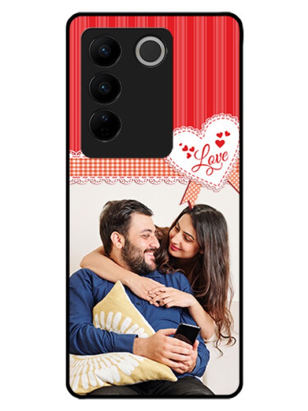 Custom Vivo V27 Pro 5G Custom Glass Mobile Case - Red Love Pattern Design
