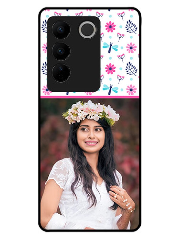 Custom Vivo V27 Pro 5G Photo Printing on Glass Case - Colorful Flower Design