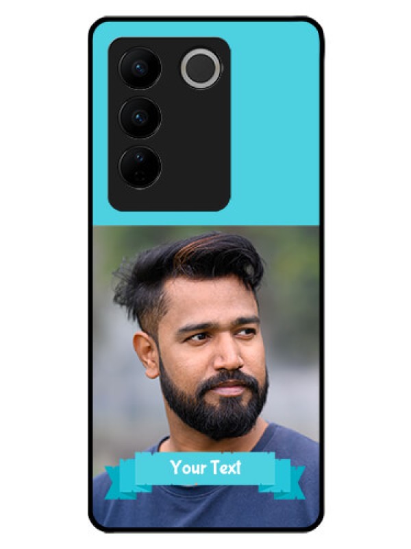 Custom Vivo V27 Pro 5G Personalized Glass Phone Case - Simple Blue Color Design