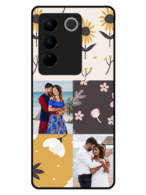 Custom Vivo V27 Pro 5G Photo Printing on Glass Case - 3 Images with Floral Design