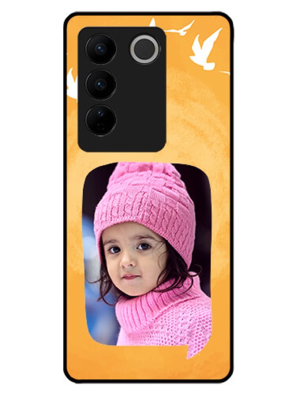 Custom Vivo V27 Pro 5G Personalized Glass Phone Case - Water Color Design with Bird Icons